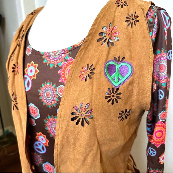 Spirit Halloween Brown Psychedelic Hippie Costume - Women M -Woodstock Halloween - Picture 2 of 6